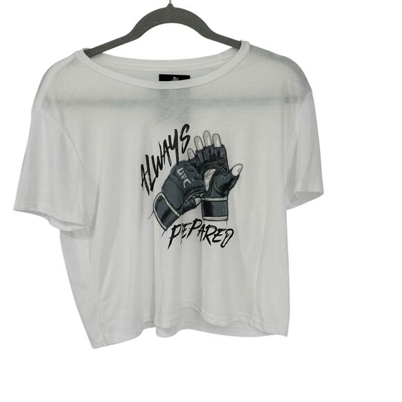 NEW UFC White Always Prepare Graphic Cropped Tee Sz Large - Picture 1 of 6